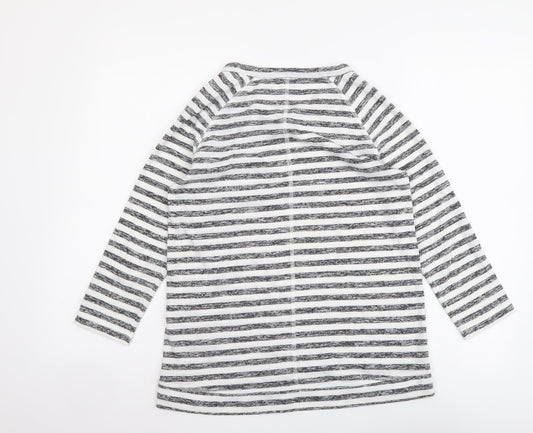 Marks and Spencer Womens Grey Striped Polyester Basic T-Shirt Size 8 Round Neck