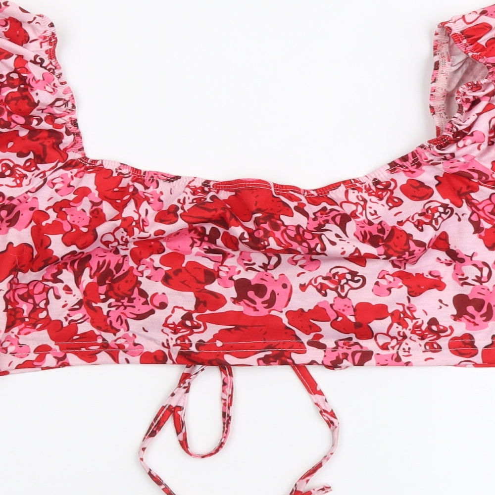 SheIn Womens Multicoloured Geometric Polyester Cropped Blouse Size L Sweetheart