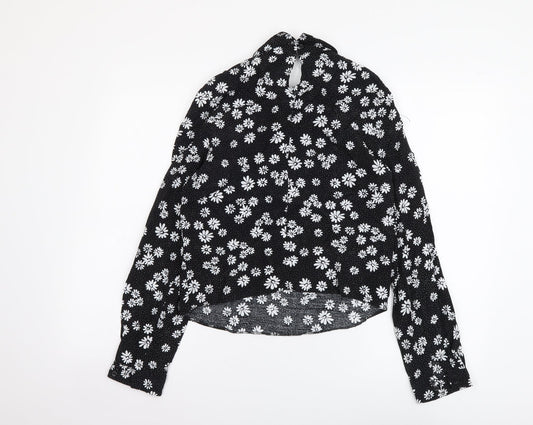 Miss Selfridge Womens Black Floral Viscose Basic Blouse Size 8 Collared