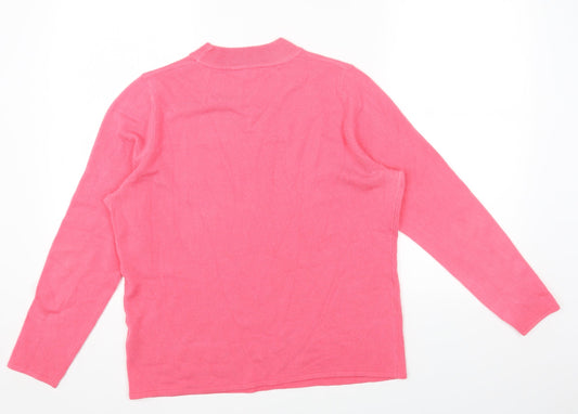 Love Knitwear Womens Pink Mock Neck Acrylic Pullover Jumper Size 14