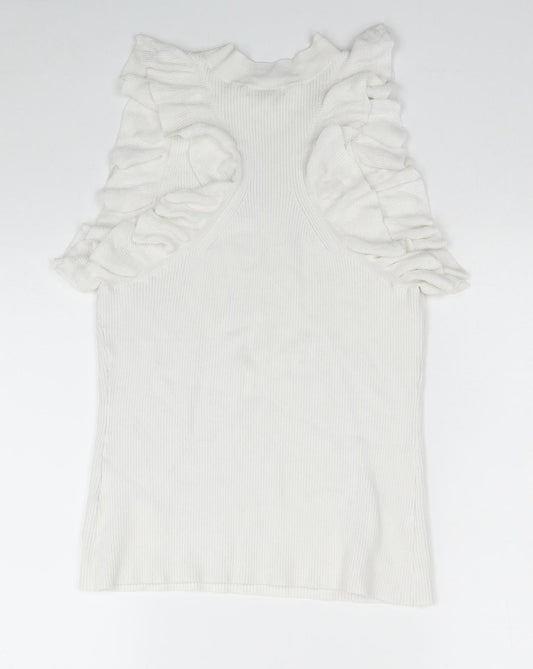 H&M Womens White Mock Neck Acrylic Vest Jumper Size M