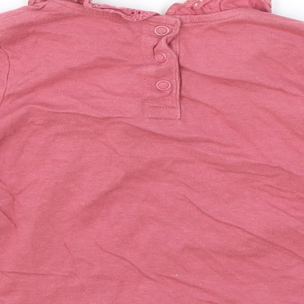TU Girls Pink 100% Cotton Basic T-Shirt Size 9-12 Months Collared Snap - Lace Detail