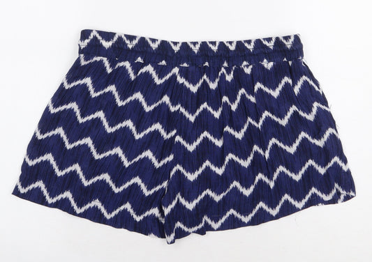H&M Womens Blue Striped Viscose Sweat Shorts Size 8 Regular Pull On