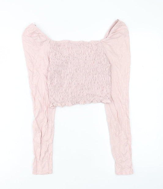 Miss Selfridge Womens Pink Cotton Cropped T-Shirt Size 8 Square Neck
