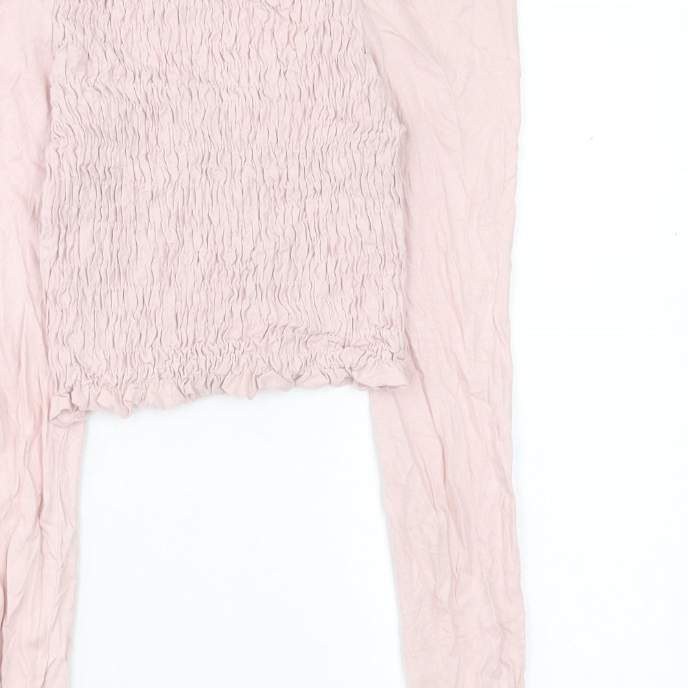 Miss Selfridge Womens Pink Cotton Cropped T-Shirt Size 8 Square Neck