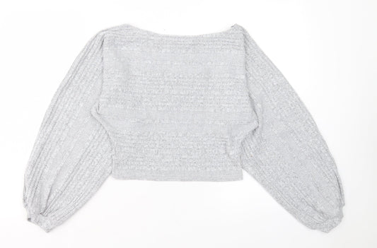 SheIn Womens Grey Boat Neck Polyester Pullover Jumper Size XS