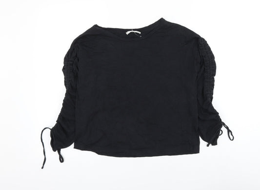 Womens UK Size S Mango Black Basic T-Shirt