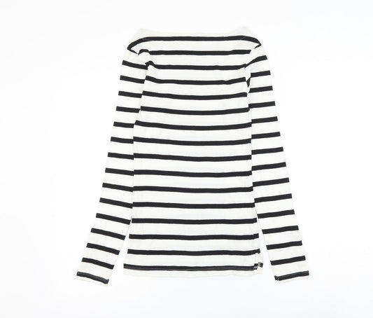 F&F Womens White Striped Cotton Basic T-Shirt Size 8 Round Neck