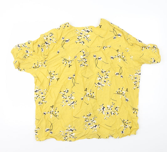 Autograph Womens Yellow Floral Viscose Basic Button-Up Size 14 V-Neck