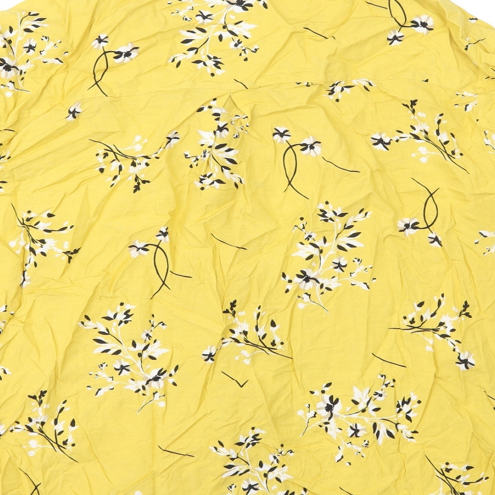 Autograph Womens Yellow Floral Viscose Basic Button-Up Size 14 V-Neck