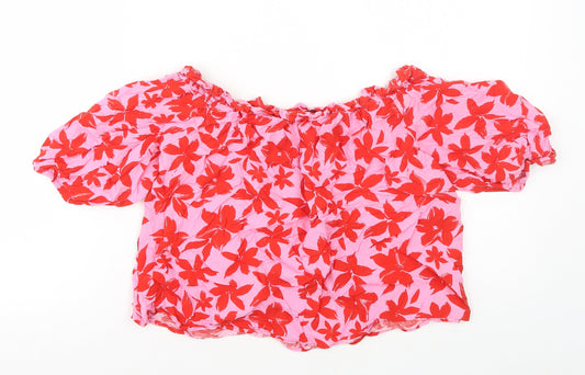 George Womens Pink Geometric Viscose Cropped T-Shirt Size 10 Off the Shoulder