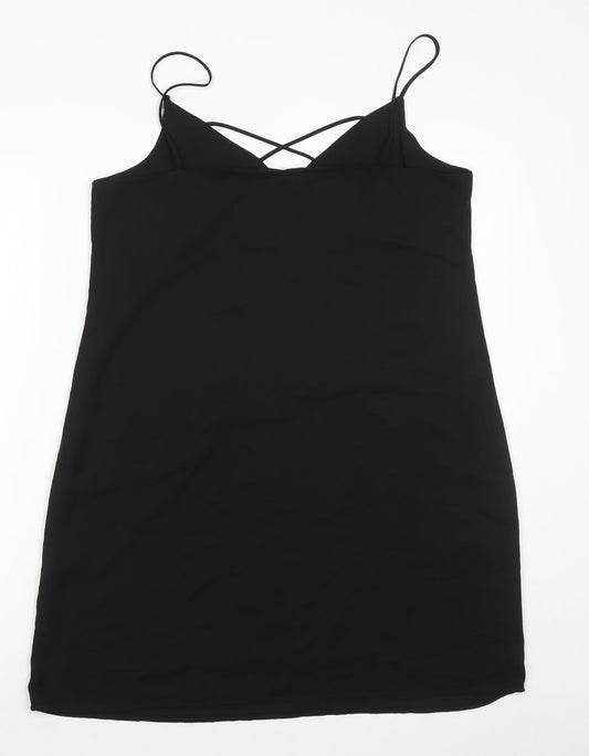 Pimkie Womens Black Polyester Slip Dress Size L V-Neck Pullover