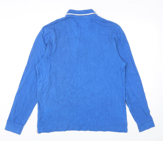 Avenue Mens Blue Cotton Polo Size M Collared Button - League Football