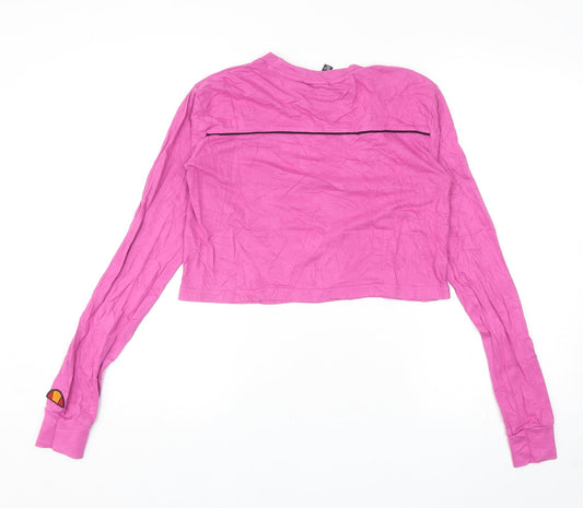 ellesse Womens Pink Cotton Cropped T-Shirt Size 4 Round Neck