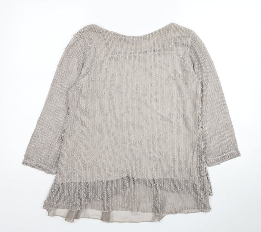 Alexara Womens Ivory Floral Viscose Basic Blouse Size S Boat Neck - Lace Overlay