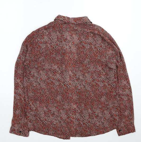 Primark Womens Red Animal Print Polyester Basic Button-Up Size 8 Collared