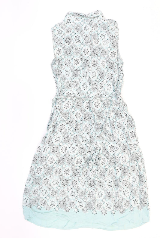 RJR.John Rocha Womens Blue Geometric Viscose Shirt Dress Size 12 Collared Zip