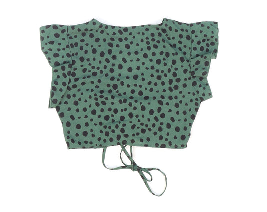 SheIn Womens Green Animal Print Polyester Cropped T-Shirt Size XS V-Neck