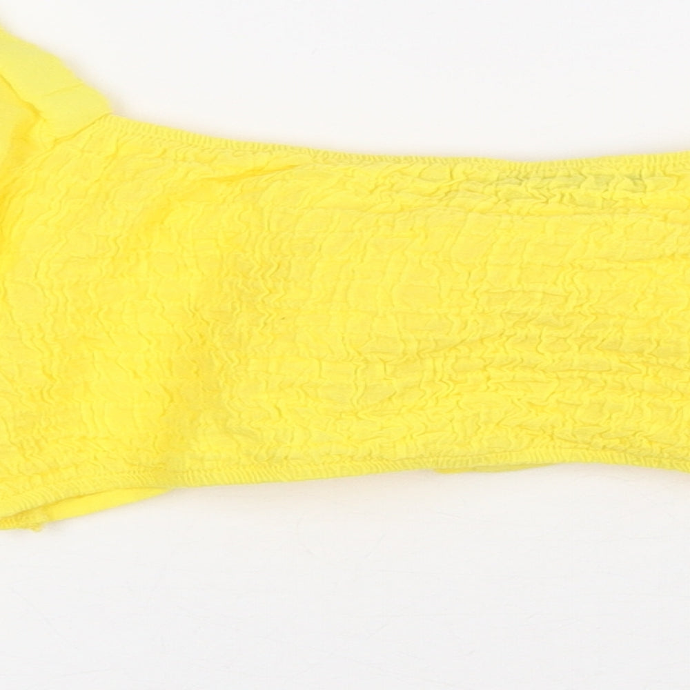 Boohoo Womens Yellow 100% Cotton Basic Blouse Size 10 V-Neck