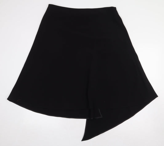 Marks and Spencer Womens Black Polyester A-Line Skirt Size 18 Zip - Asymmetric