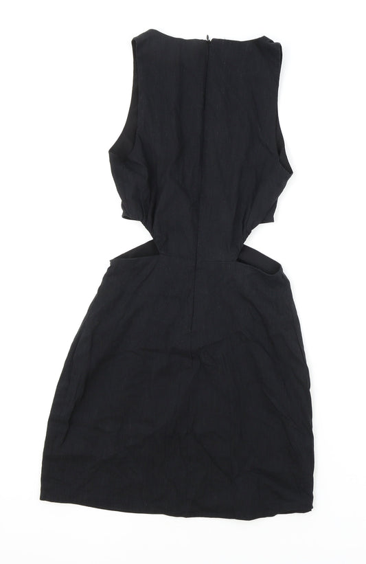 Zara Womens Black Viscose Bodycon Size 4 Scoop Neck Zip