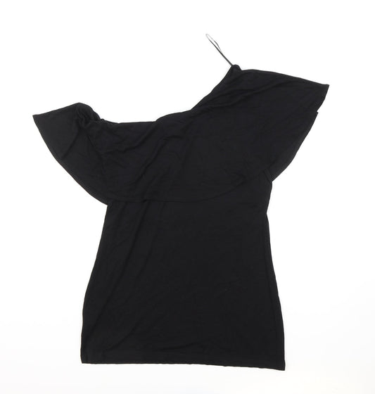 Papaya Womens Black Viscose Basic T-Shirt Size 10 One Shoulder