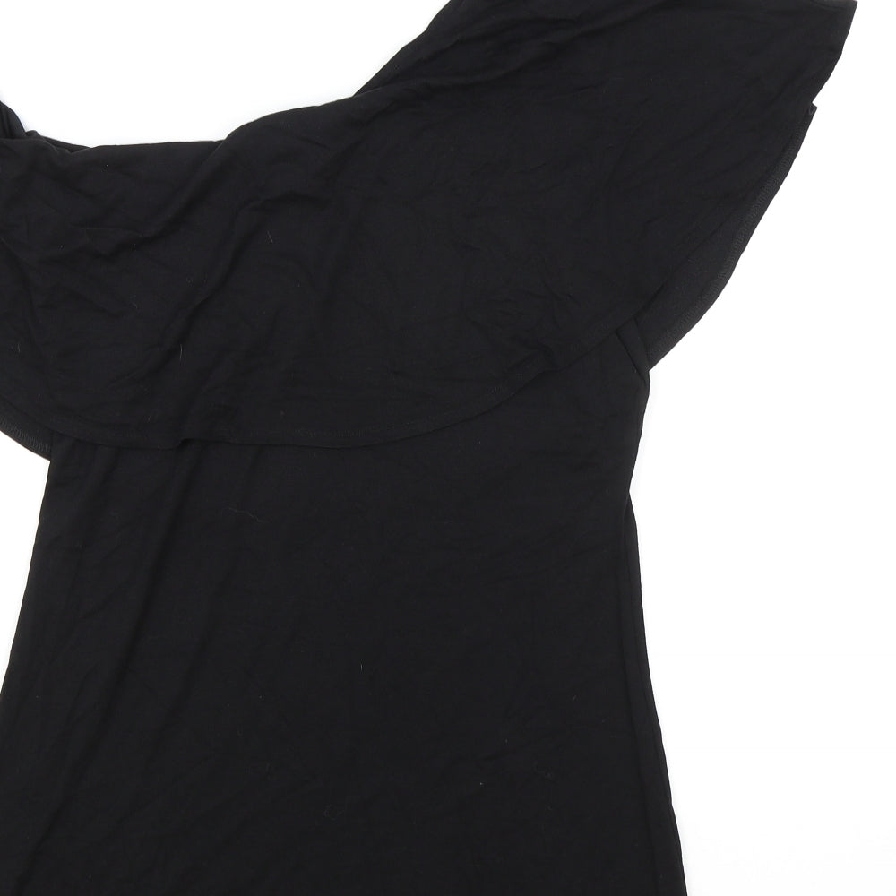 Papaya Womens Black Viscose Basic T-Shirt Size 10 One Shoulder