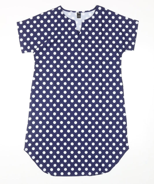 SheIn Womens Blue Polka Dot Polyester Sheath Size S V-Neck Pullover