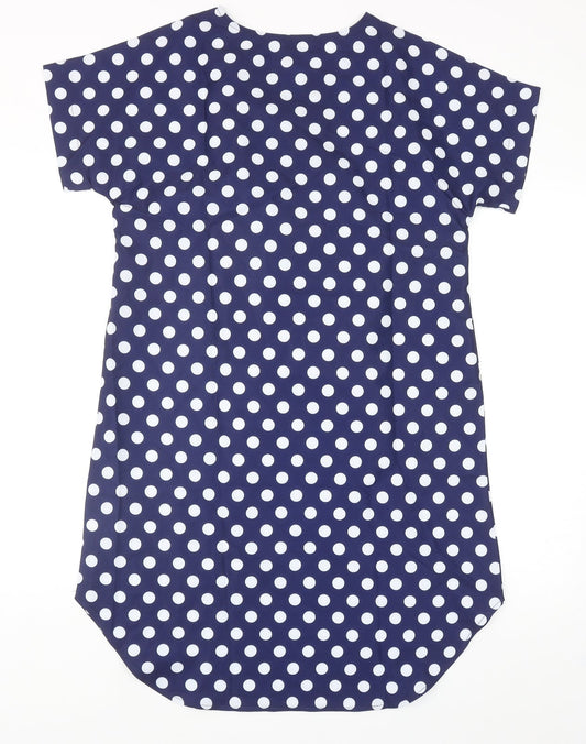 SheIn Womens Blue Polka Dot Polyester Sheath Size S V-Neck Pullover