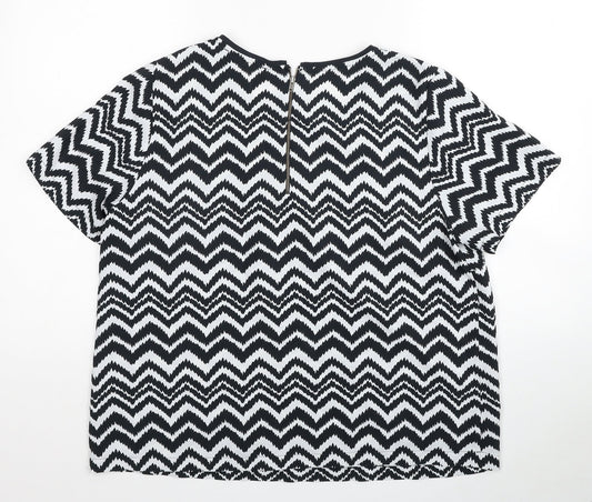 Definitions Womens Black Geometric Polyester Basic T-Shirt Size 16 Scoop Neck