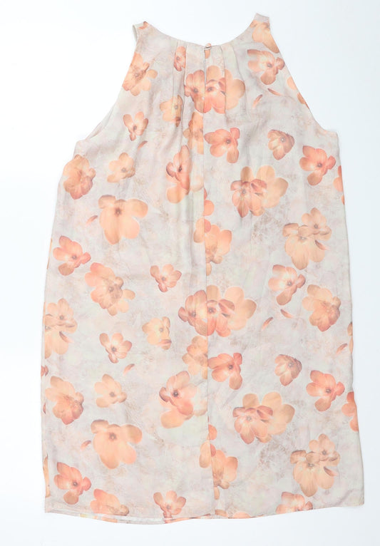Mango Womens Beige Floral Polyester Tank Dress Size M Boat Neck Button