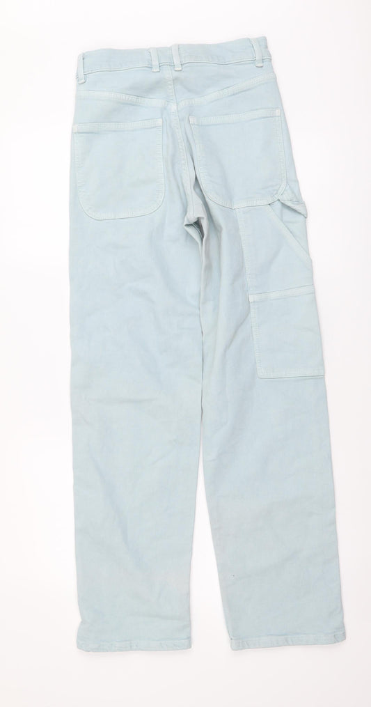Zara Womens Blue Cotton Straight Jeans Size XS L29 in Regular Button