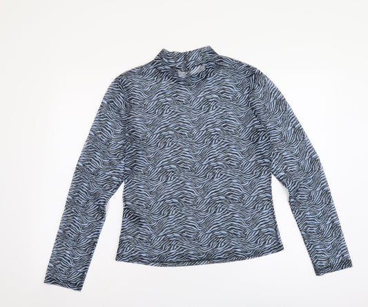 Miss Selfridge Womens Blue Animal Print Polyester Basic Polo Size 16 Mock Neck - Zebra Pattern