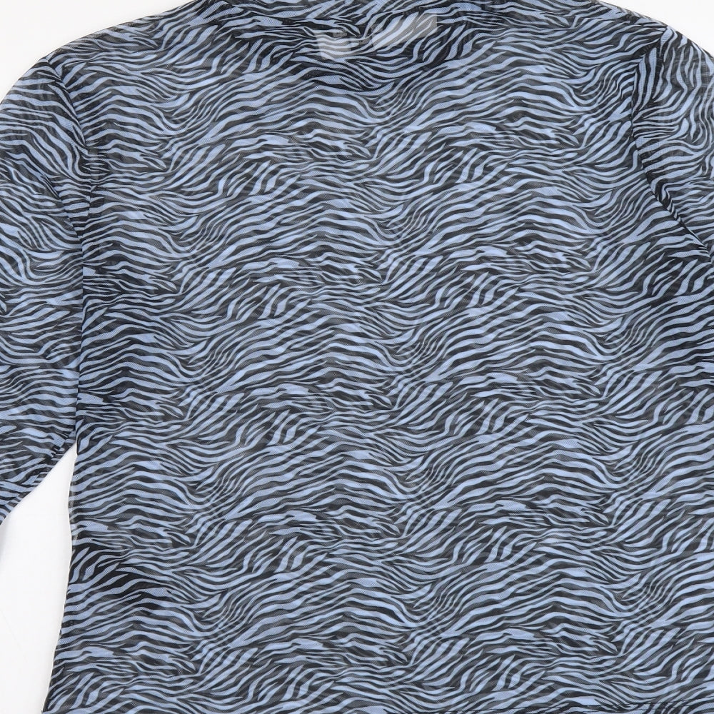 Miss Selfridge Womens Blue Animal Print Polyester Basic Polo Size 16 Mock Neck - Zebra Pattern