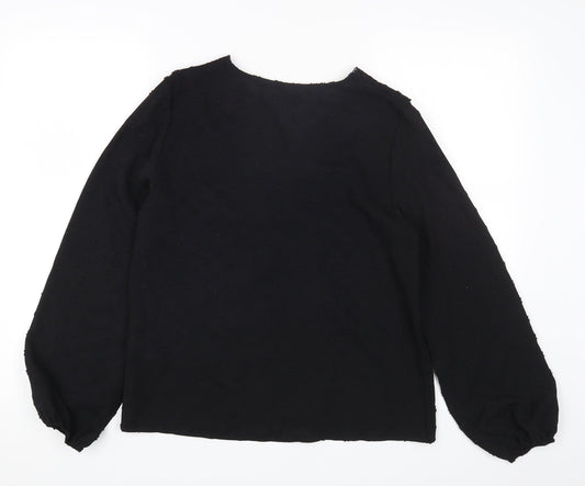 SheIn Womens Black Polyester Basic T-Shirt Size S V-Neck