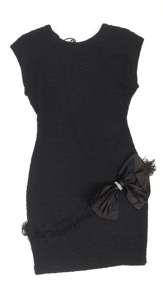 Nuance Womens Black Acetate Bodycon Size 8 Round Neck Pullover - Shoulder pads