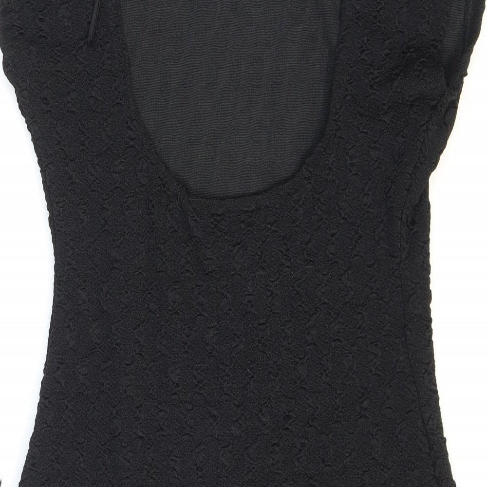 Nuance Womens Black Acetate Bodycon Size 8 Round Neck Pullover - Shoulder pads