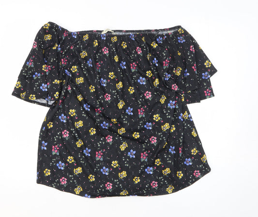 Papaya Womens Black Floral Polyester Basic Size 18 Off the Shoulder