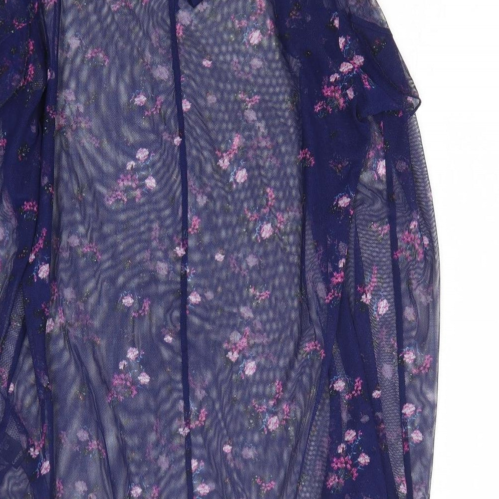 George Womens Blue Floral Polyester Basic T-Shirt Size 10 Round Neck