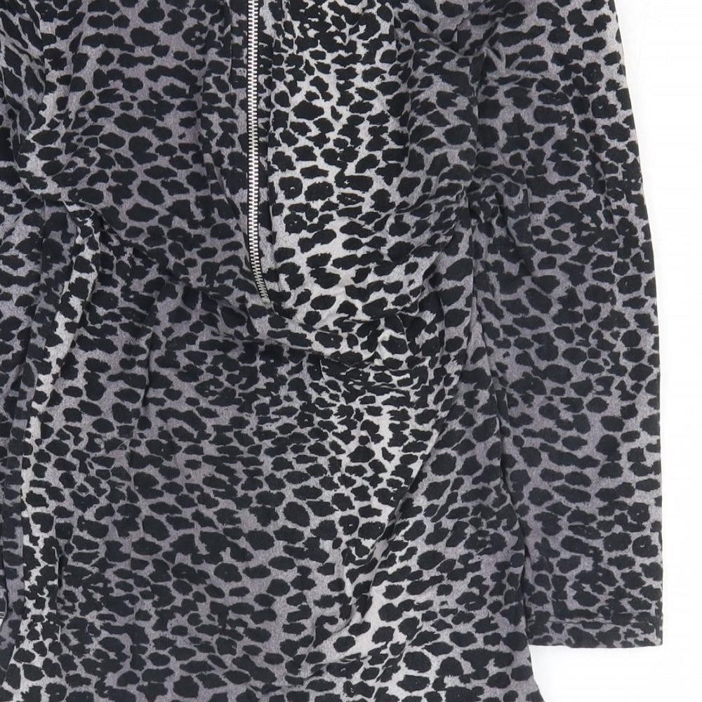 F&F Womens Black Animal Print Cotton Basic T-Shirt Size 10 Boat Neck - Leopard Print