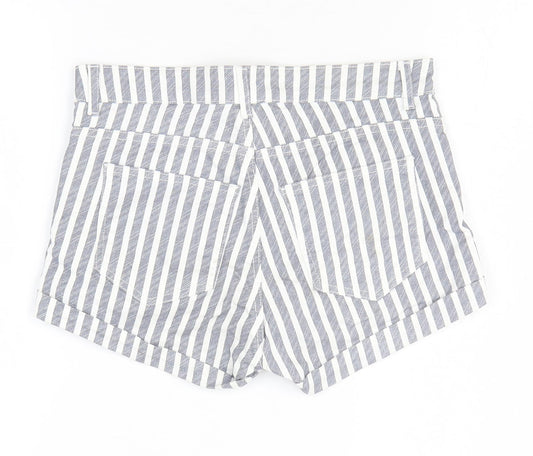 H&M Womens Grey Striped Cotton Hot Pants Shorts Size 2 L3 in Regular Zip