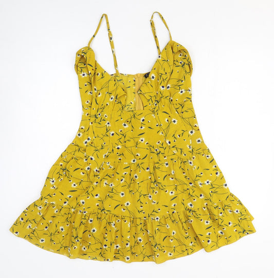 SheIn Womens Yellow Floral Polyester Fit & Flare Size XS Off the Shoulder Zip