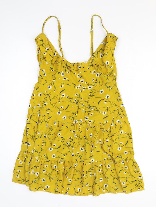 SheIn Womens Yellow Floral Polyester Fit & Flare Size XS Off the Shoulder Zip