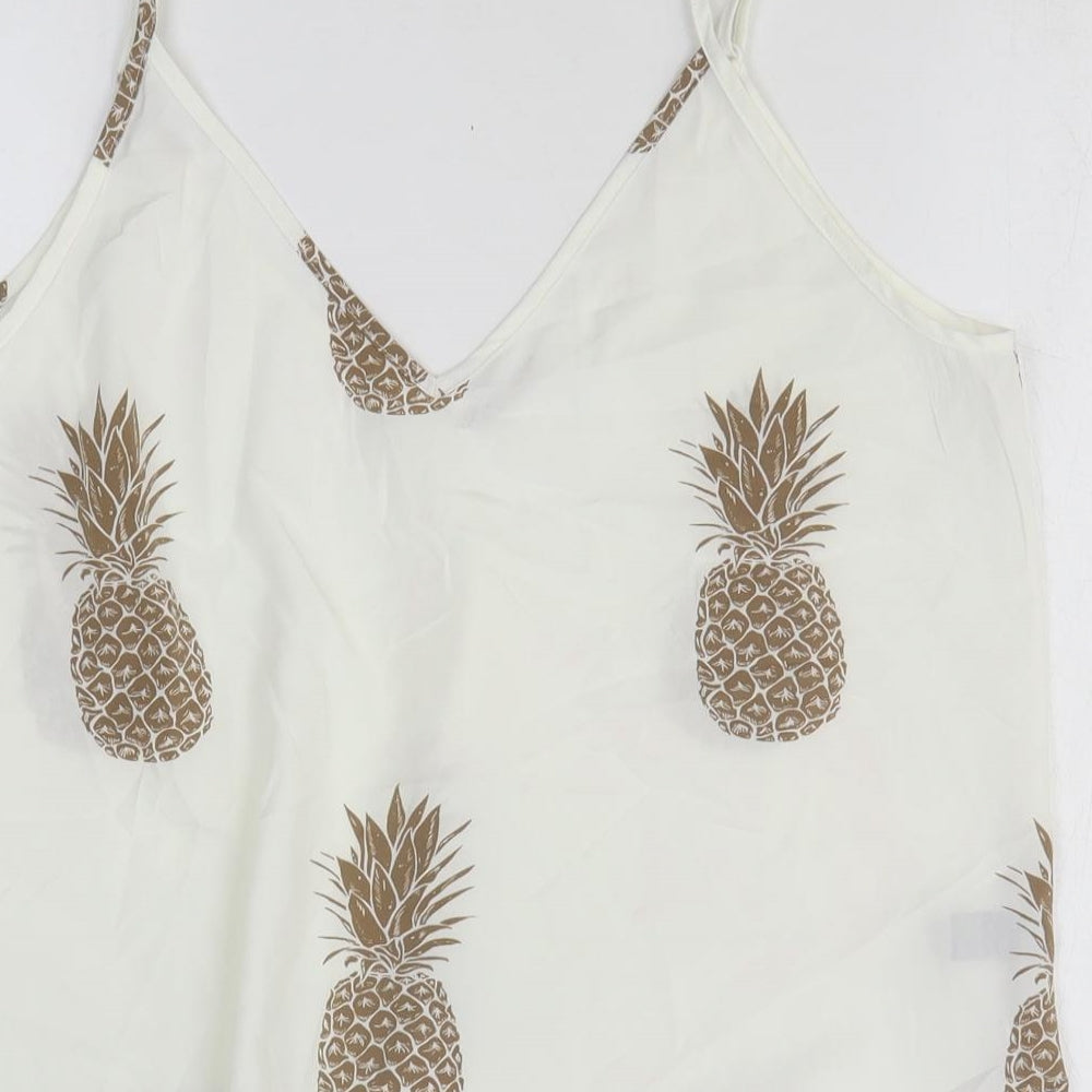 SheIn Womens White Geometric Polyester Camisole Tank Size L V-Neck - Pineapple