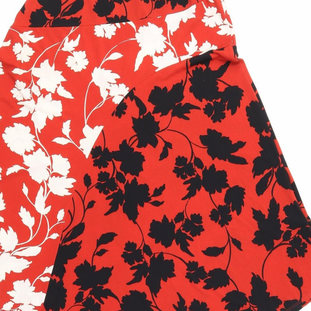 Monsoon Womens Red Geometric Polyester Flare Skirt Size S - Asymmetric