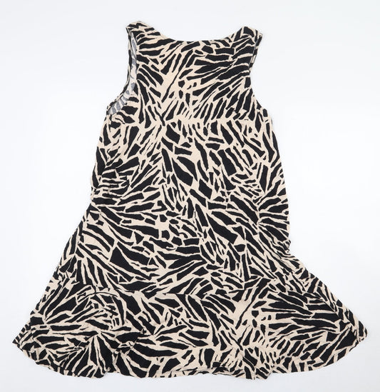 H&M Womens Black Animal Print Viscose Tank Dress Size S Scoop Neck Pullover