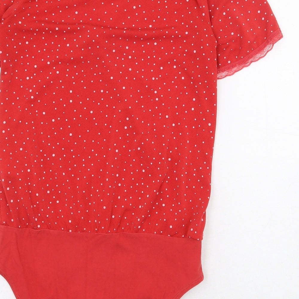NEXT Womens Red Polka Dot Polyester Bodysuit One-Piece Size 6 Snap
