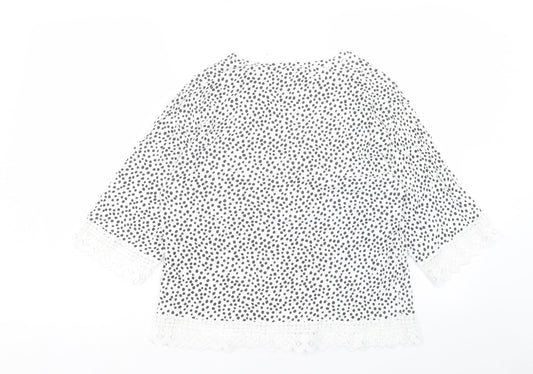 F&F Womens White Geometric Cotton Basic T-Shirt Size 12 Crew Neck