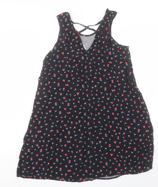 Gap Womens Black Floral Viscose A-Line Size S V-Neck Pullover