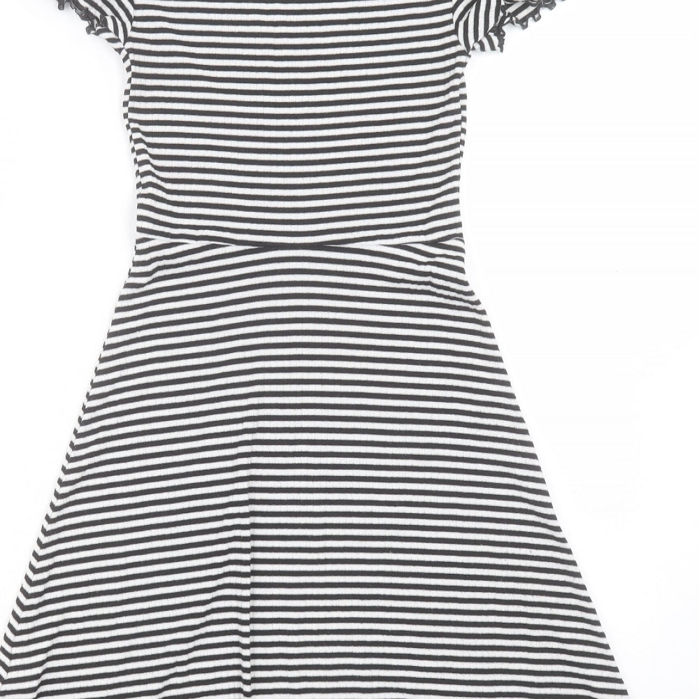 Marks and Spencer Womens White Striped Polyester A-Line Size 6 Crew Neck Pullover - Lettuce Edging